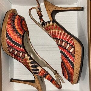 J.Renee Vibrant Red and Orange Peep-Toe Heels